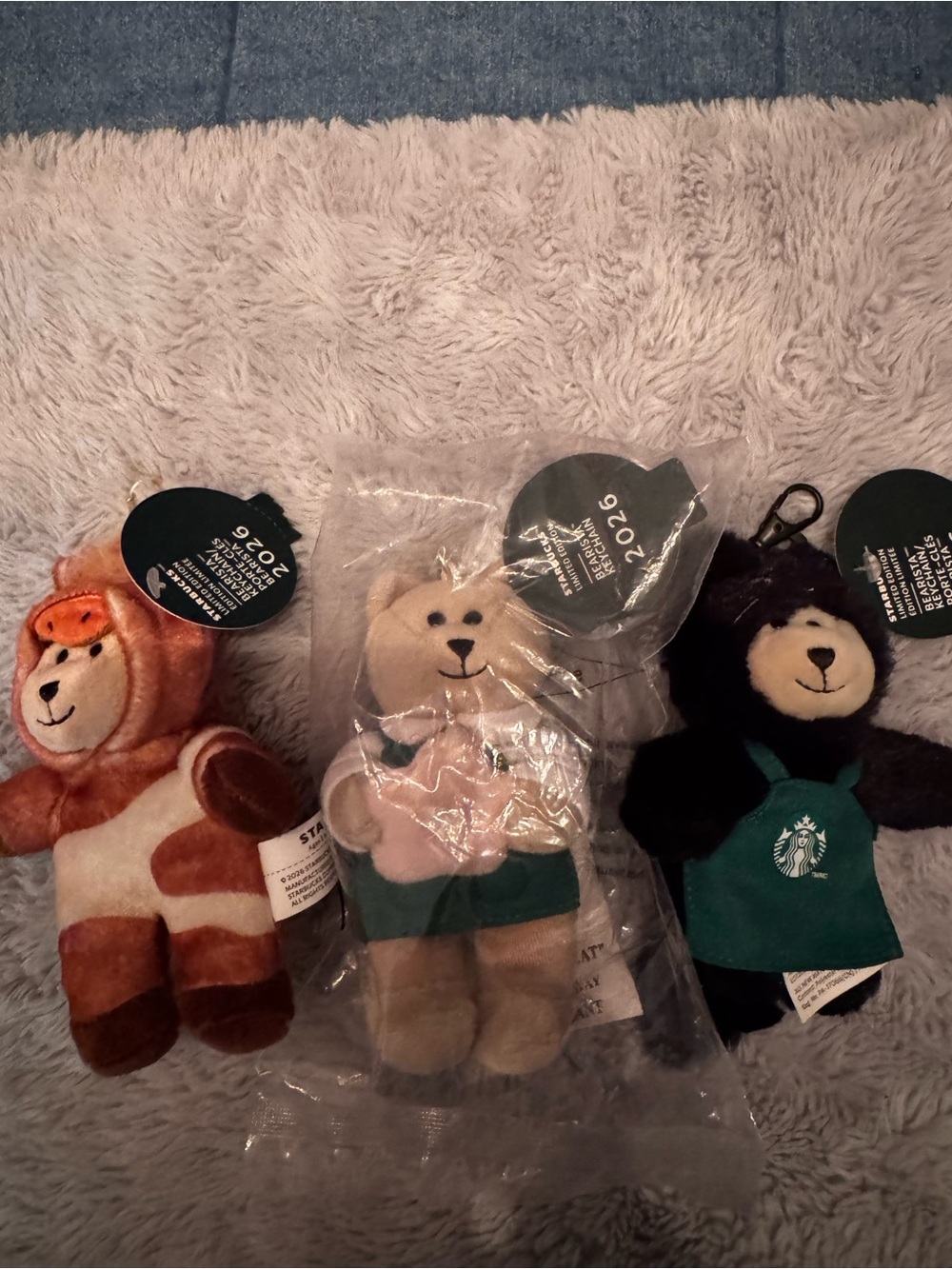NWT Starbucks 3 Bearista Keychains Cherry Blossom, Year of the Horse, Black Cat